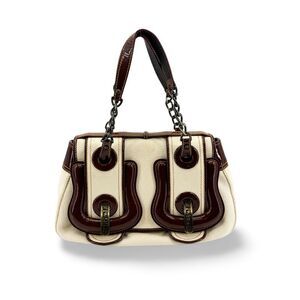 Fendi B. Bag Canvas With Patent Brown Canvas Handbag